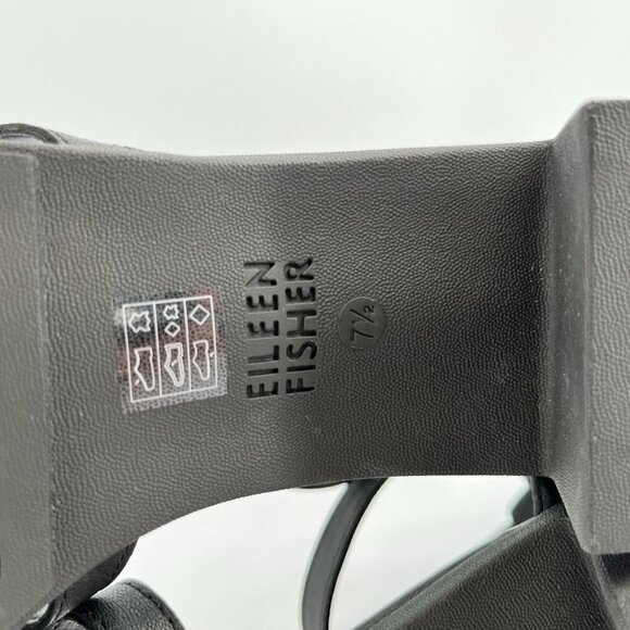 Eileen Fisher Noni Womens Size 7.5 Black Tumbled Leather Black Heel Hook & Loop - Picture 13 of 15